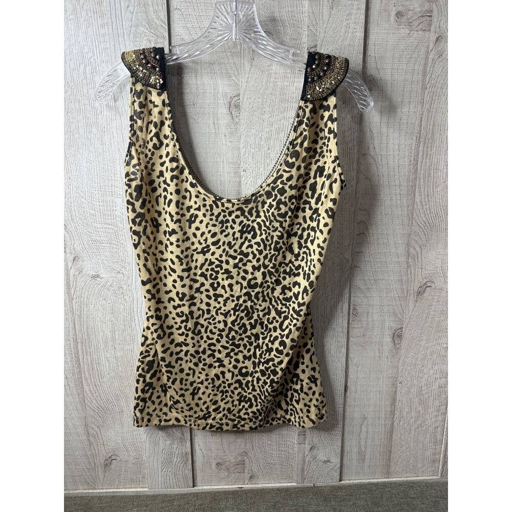 Kardashian Kollection Women Tank Top Small Animal Print Leopard Bling Shoulder